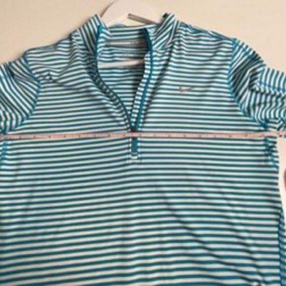 Nike Womens M Blue Dri Fit Long Sleeve Striped Pullover 1/2 Zip Thumb Hole - Picture 6 of 8